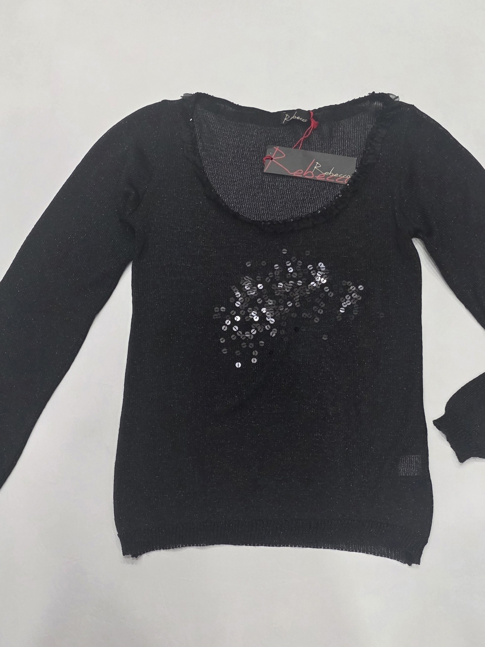 Rebecca Black Scoop Neck Sweater with Sequin Accent Size S Made In Italy (NWT)